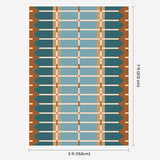 Blue and ochre flatweave wool rug digital mock-up showing 5ft x 7ft (approx 150 x 210cm) size for scale.