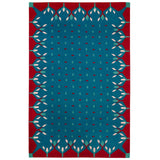 Blue and Red Hedgerow Rug - Blue rug handwoven with decorative red border.