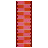 Pink and Orange Flatweave Runner Rug with checkered pattern and wavy border.