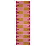 Pink and Yellow Ladder Flatweave Runner Rug handwoven with checkered pattern and wavy border.