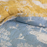 Japanese Inspired Blue and Yellow handprinted baby quilt