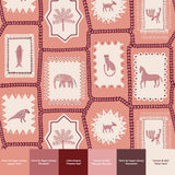 Folk Tales wallpaper in Jaipur Pink with illustrated folk-inspired animal pattern and paint colour suggestions.