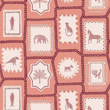 Folk Tales wallpaper in Jaipur Pink with illustrated animals in a folk-inspired design