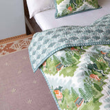 Bedroom with stone grey and terracotta manali rug