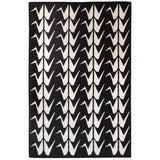 Black and White Flatweave Rug handwoven with striking graphic geometric Crane design
