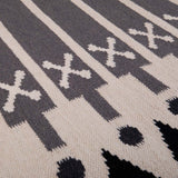 Detail of Black Darjeeling Stripe rug handwoven with a decorative border.