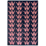 Blue and Pink Crane Flatweave Wool Rug