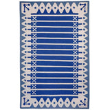 Blue Stripe Rug handwoven in wool with wide stripes and triangle border inspired by Darjeeling's architecture.