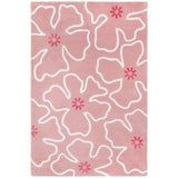 Blush Pink Floral Hibiscus Hand tufted Wool Rug