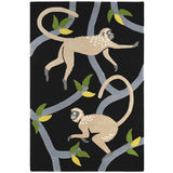 Monkey Rug hand tufted with Langur monkeys and branches on a black base.