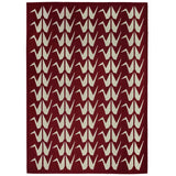 Maroon red rug handwoven with grey origami crane motif