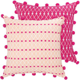 Pink Pom Pom Net Block Cushion Cover