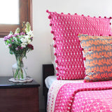 Pink Pom Pom Net Block Cushion Cover