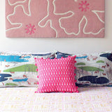 Pink Pom Pom Net Block Cushion Cover