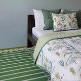 Bedroom with Green Darjeeling Flatweave Stripe Rug