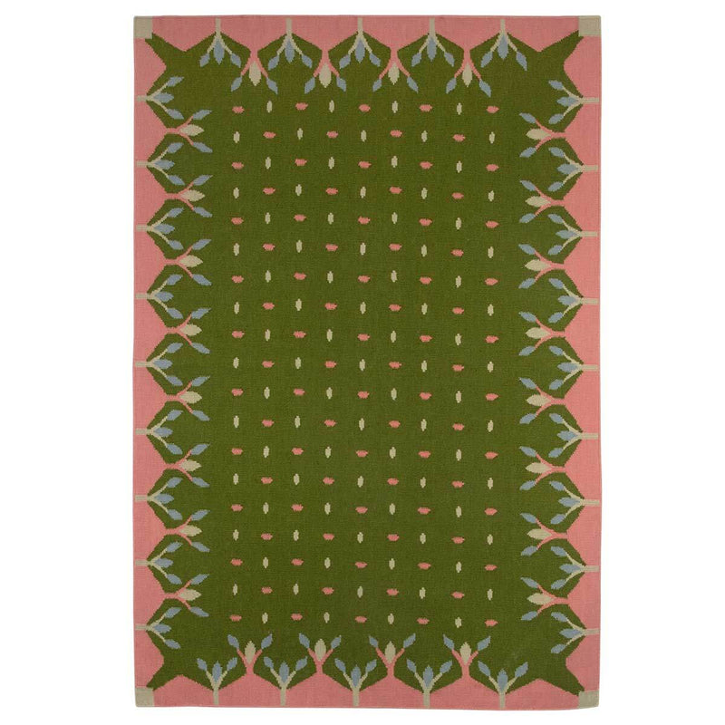 Hedgerow Flatweave Rug - Green and Pink