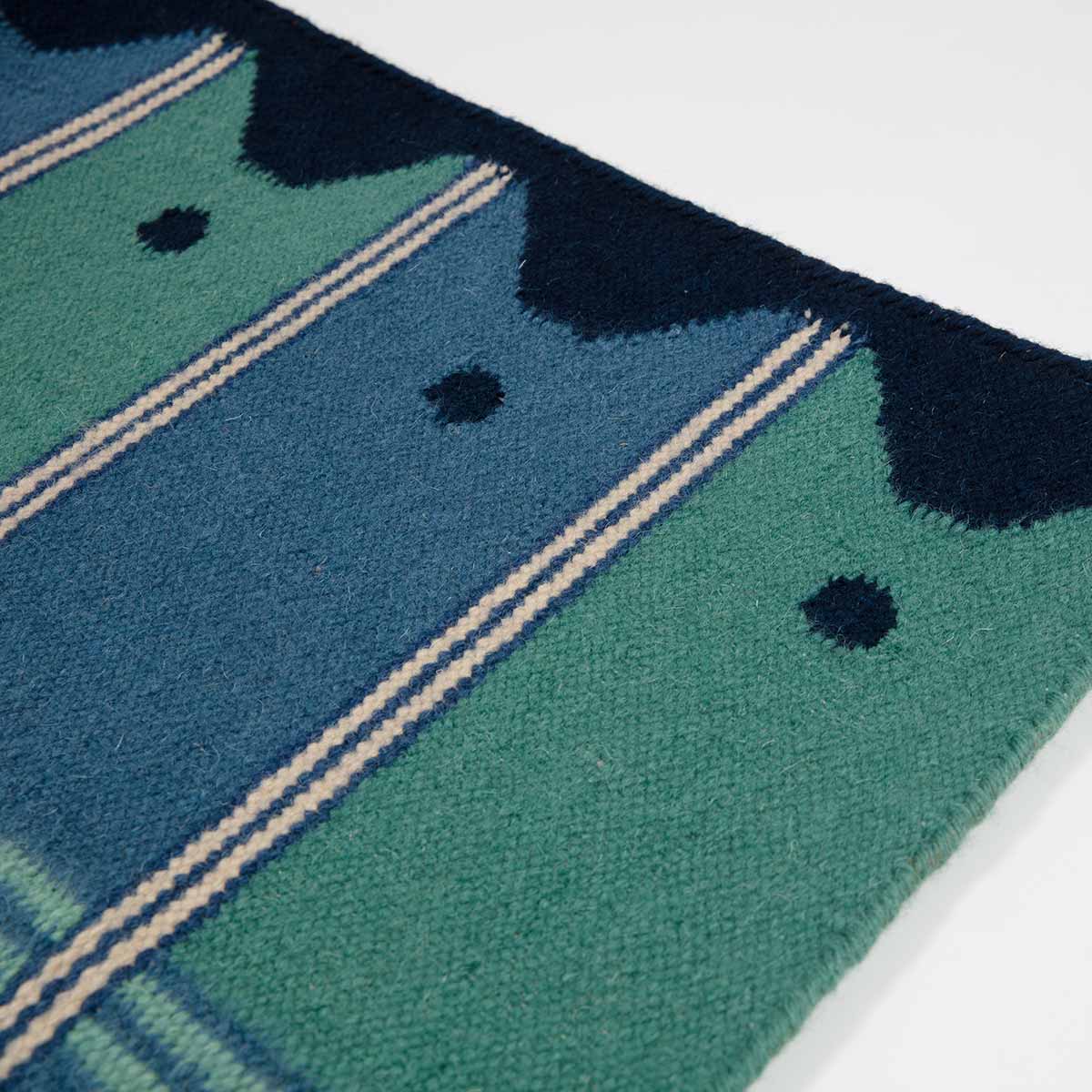 Ladder Wool Flatweave Runner Rug - Blue and Green – Safomasi