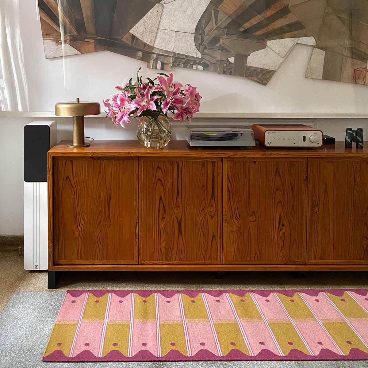 Ladder Wool Flatweave Runner Rug - Pink and Yellow – Safomasi