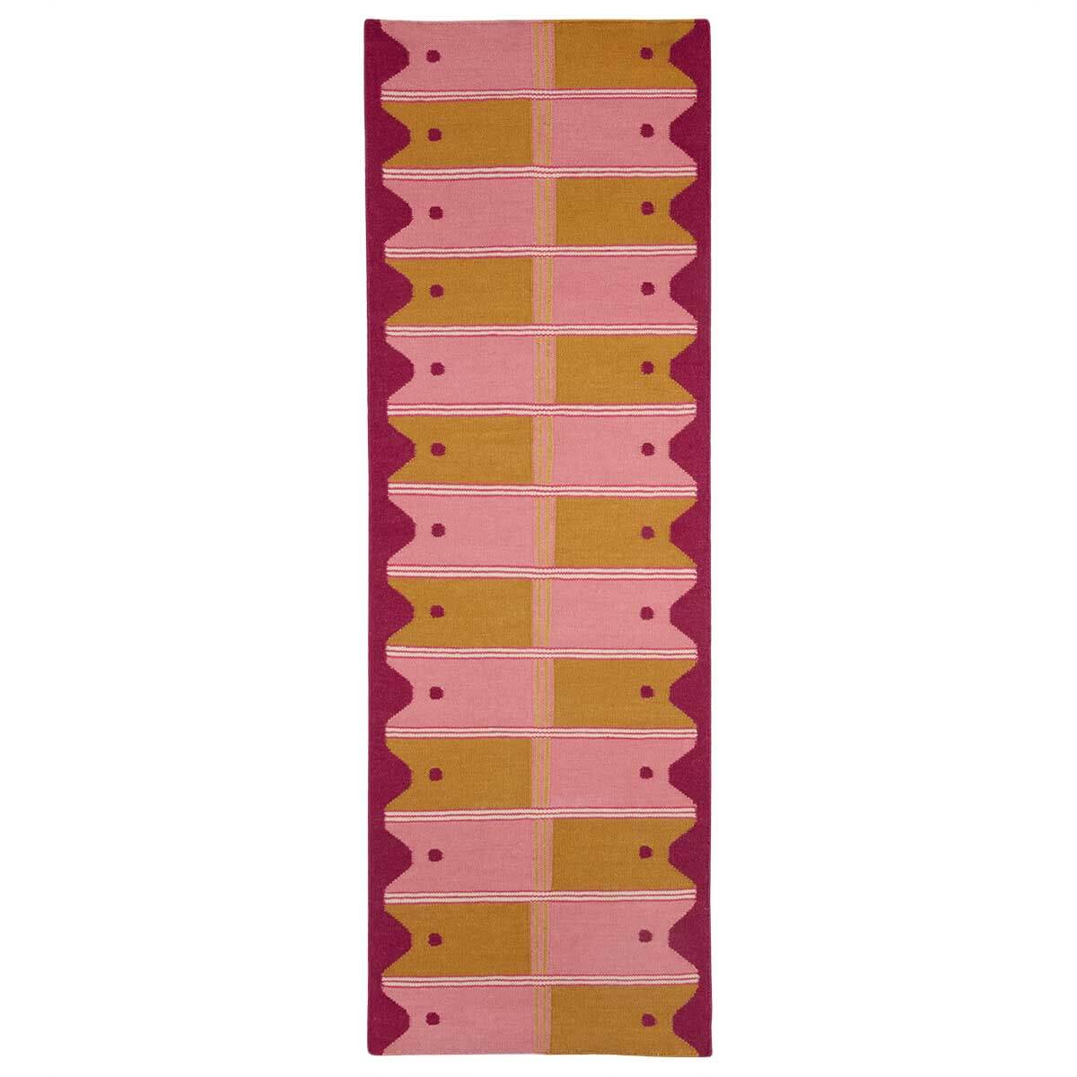 Ladder Wool Flatweave Runner Rug - Pink and Yellow – Safomasi