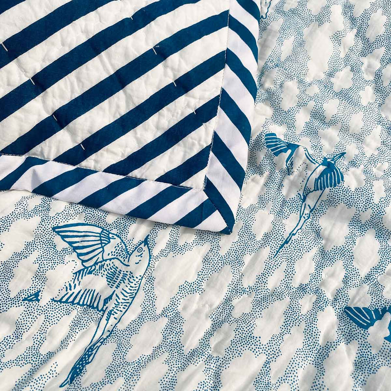 Blue Bird Stripe Baby Quilt - Sample