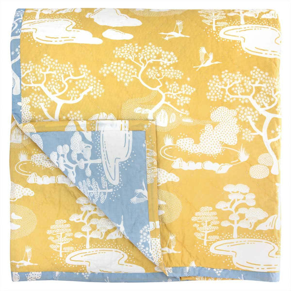 Blue and Yellow Zen Onsen Garden Baby Quilt