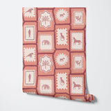 Folk Tales wallpaper in Jaipur Pink showing repeat pattern with illustrated animals