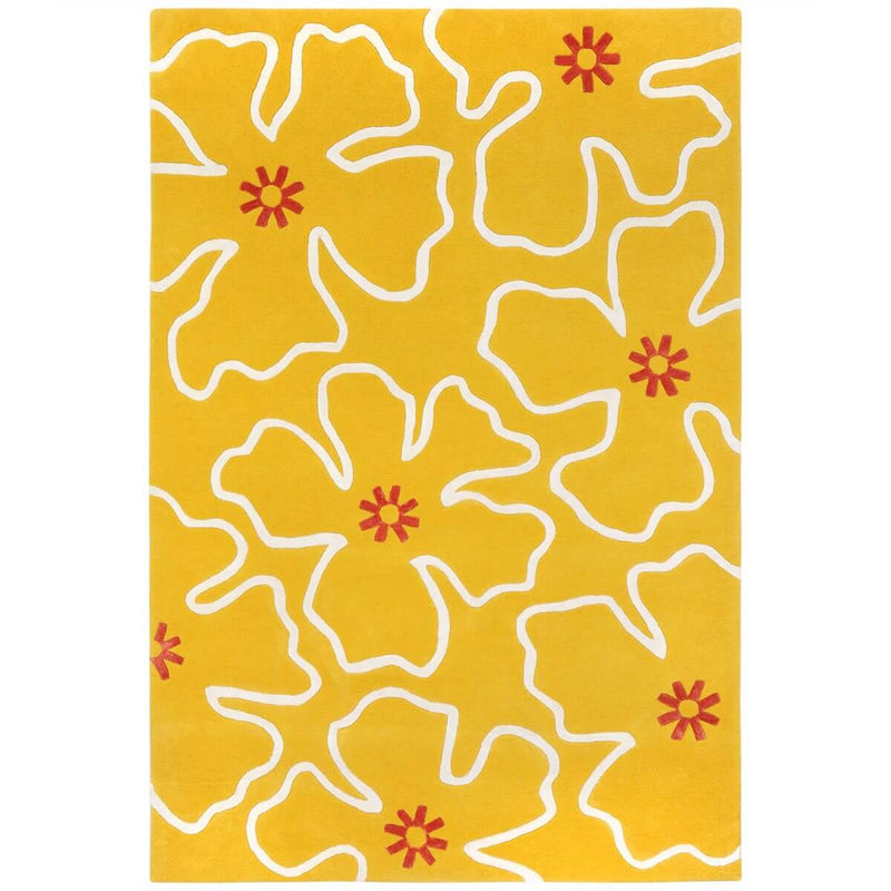 Yellow Hibiscus Rug handtufted with a contemporary floral motif