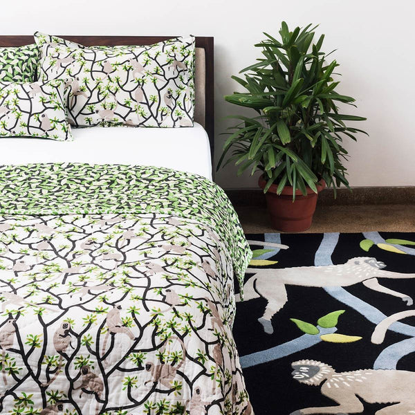 Bedroom with Langur Monkey rug and bedding