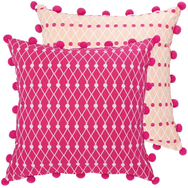 Pink Pom Pom Net Block Cushion Cover